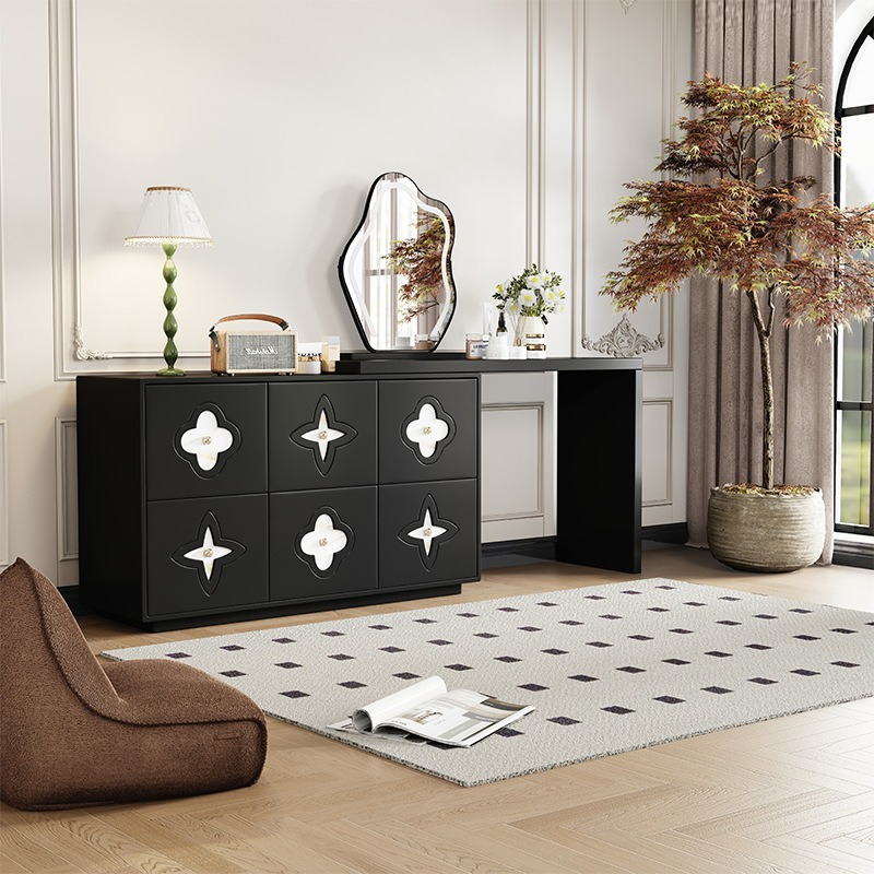 [Pre-order] Modern antique style solid wood dresser bedside drawer all-in-one bedroom telescopic dressing table storage premium feeling drawer-Smart-Living