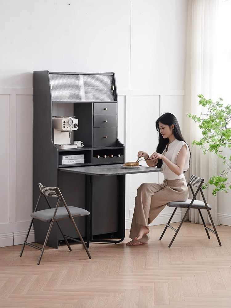 Rock board folding dining table and chair combination, multifunctional and extendable, simple household dining table, solid wood light luxury folding table-Smart-Living