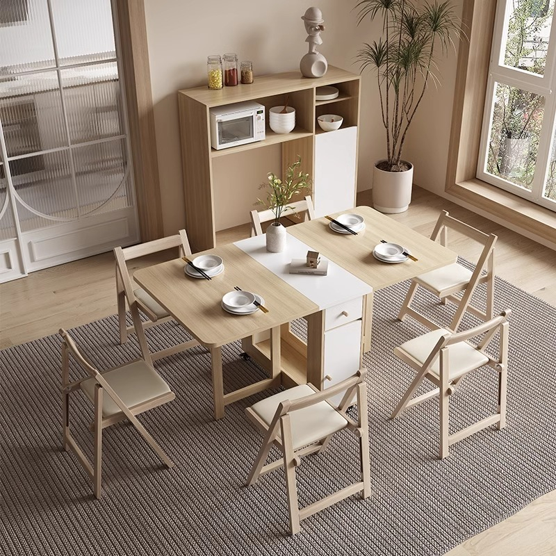 Folding dining table, modern minimalist dining table for small household use, rectangular expandable solid wood simple dining table-Smart-Living