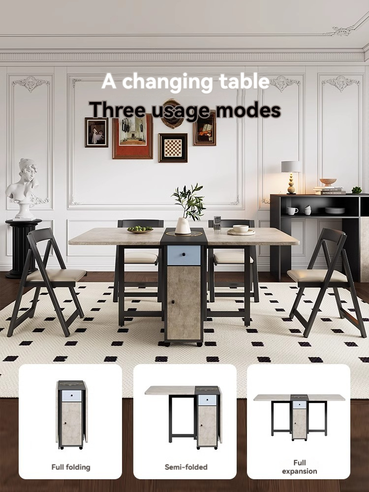 Foldable dining table and chair combination in small living room, Nordic minimalist home restaurant function, rectangular dining table-Smart-Living