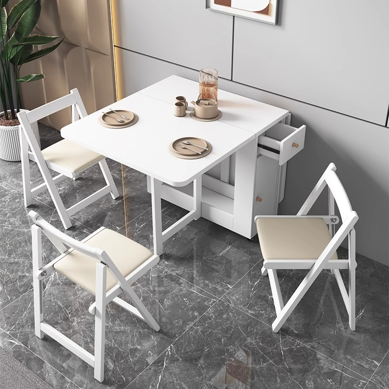 Cream style small unit foldable dining table, rectangular modern, simple, multi-functional, and extendable dining table for household use-Smart-Living