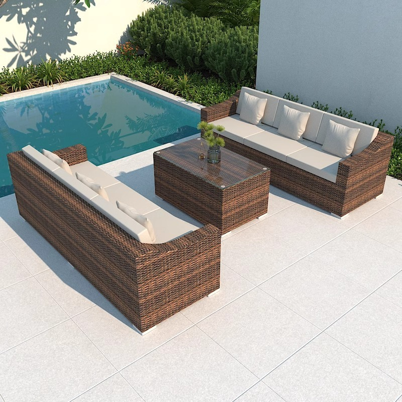 Outdoor sofa for courtyard, terrace, balcony, three-person leisure living room combination, made of rattan, suitable for outdoor use, waterproof.-Smart-Living
