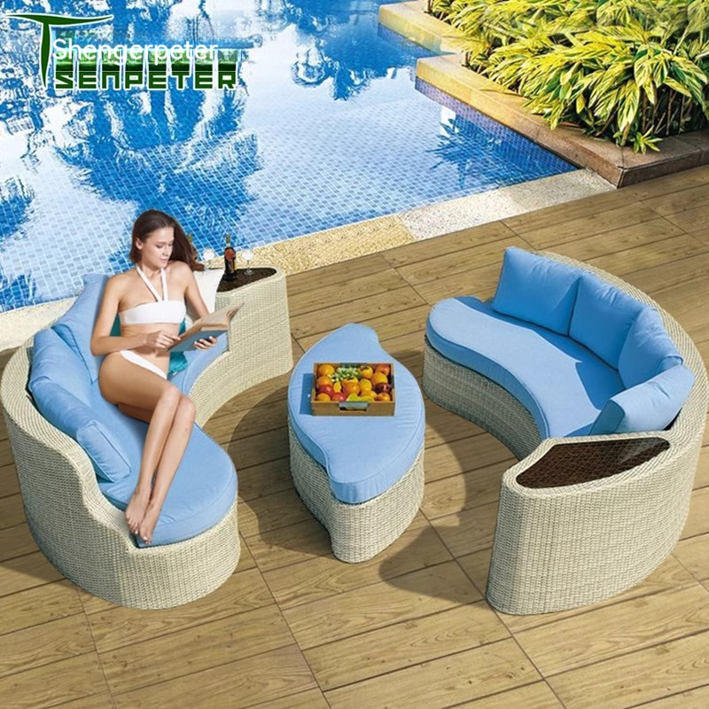 Outdoor sofa bed for courtyard and leisure, balcony rattan chair, sunroom chaise lounge, outdoor rattan bed furniture.-Smart-Living