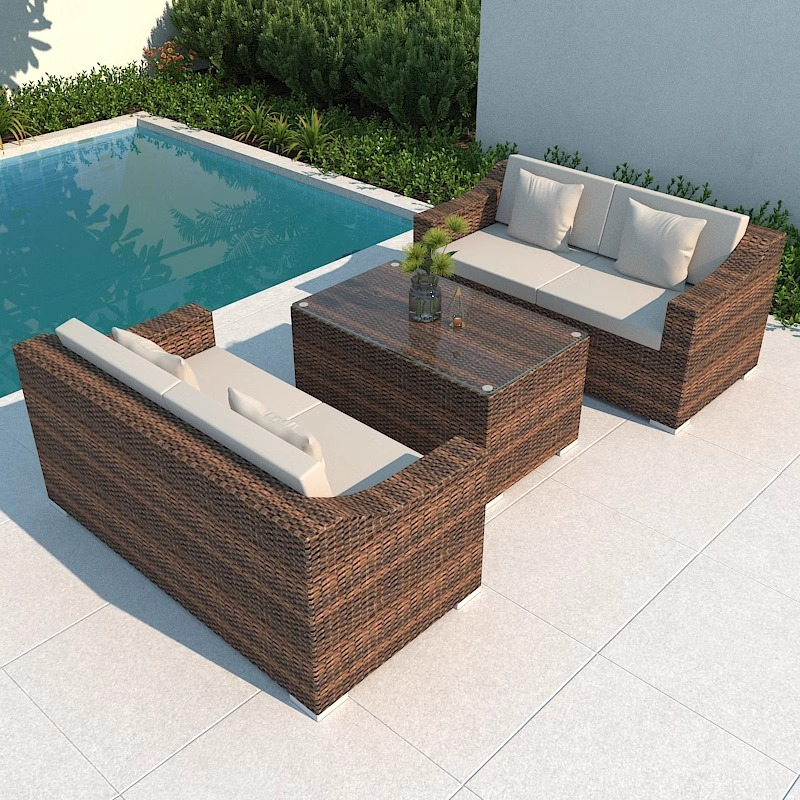 Outdoor Sofa Courtyard Terrace Balcony Three-person Leisure Living Room Combination Rattan Outdoor Rattan Chair Rattan Sofa Waterproof-Smart-Living