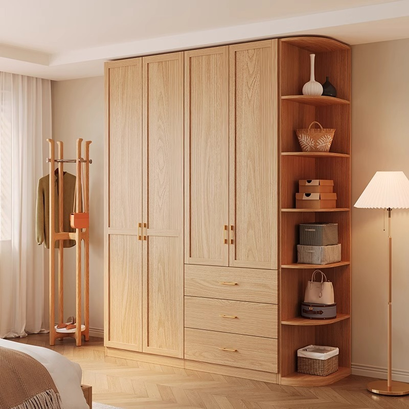 [Pre-order] Wooden windbreaker cabinet, master bedroom, home use, modern, simple, retro, four door wardrobe, ecological board, one door to the top large wardrobe-Smart-Living