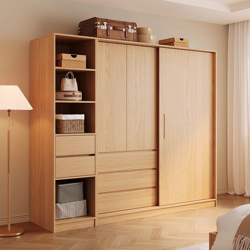 [Pre-order] Sliding door wardrobe, wooden style wardrobe, home bedroom, Japanese style sliding door wardrobe, 2024 new storage wardrobe-Smart-Living