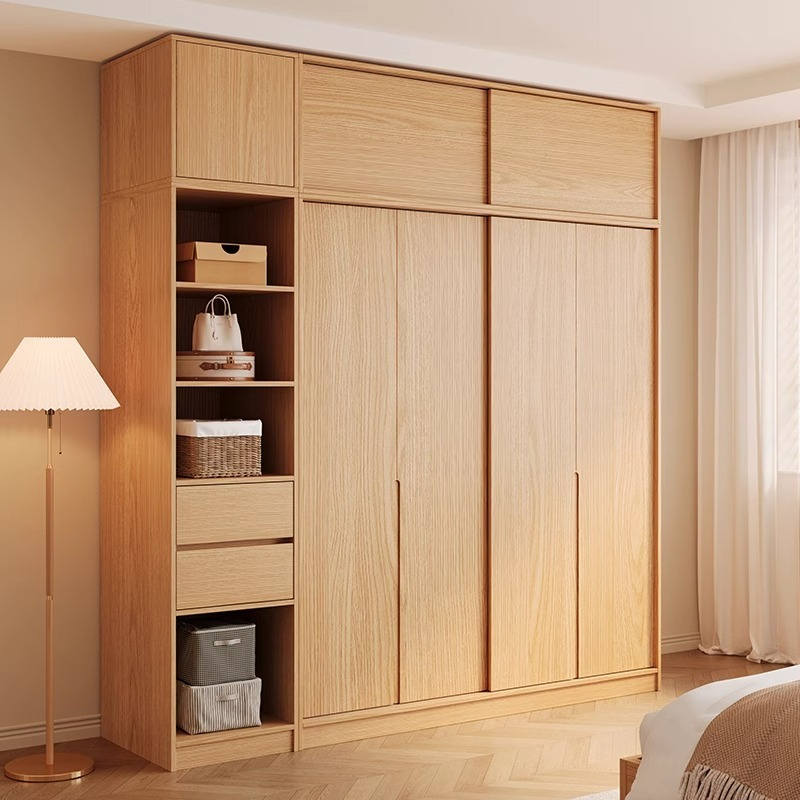 [Pre-order] Wardrobe sliding door, household bedroom, solid wood ecological board wardrobe, wooden style new 2024 popular sliding door wardrobe-Smart-Living