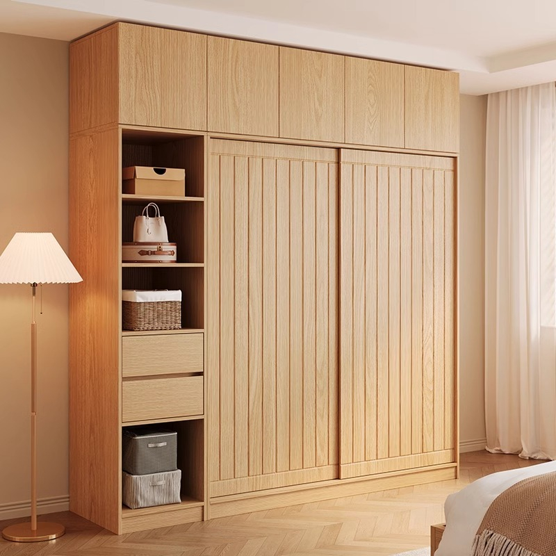 [Pre-order] Modern minimalist solid wood ecological board wardrobe, small-sized household bedroom, Japanese style sliding door, coat cabinet, storage cabinet-Smart-Living