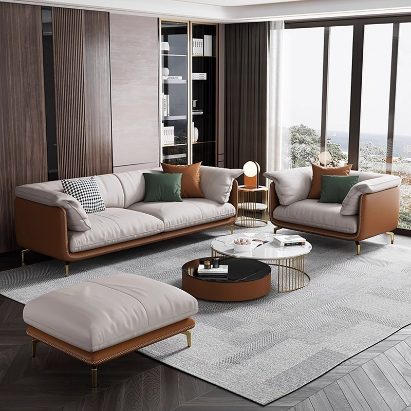 PRE ORDER / BTO PACKAGE - VR - SOFA - FD-8873 Office Sofa Genuine Leather Italian Style Coffee Table Set, Reception Lounge Area, Leisure Business Office Sofa Four-Seater