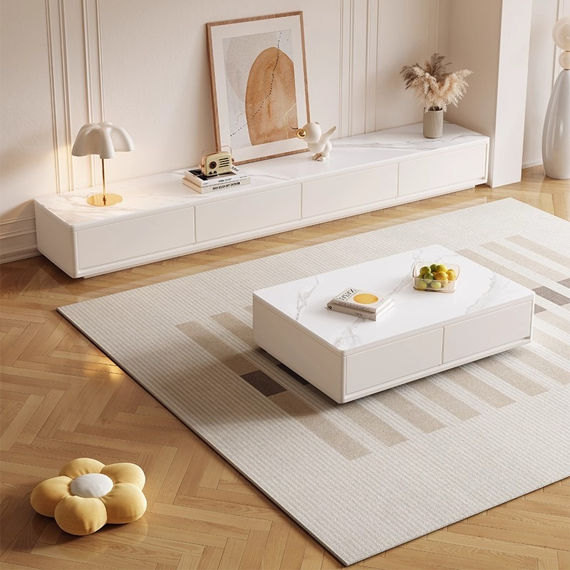 (PRE ORDER / BTO PACKAGE)Modern Minimalist High-End Extendable Sintered Stone Coffee Table and TV Cabinet Set for Compact Living Rooms