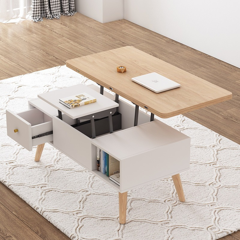 PRE ORDER / BTO PACKAGE - VR - Coffee table -T2012# Nordic Multi-functional Lift Coffee Table Convertible to Dining Table - Small Space Living Room Furniture with Solid Wood/Rock Panel, Foldable Storage and Mobility
