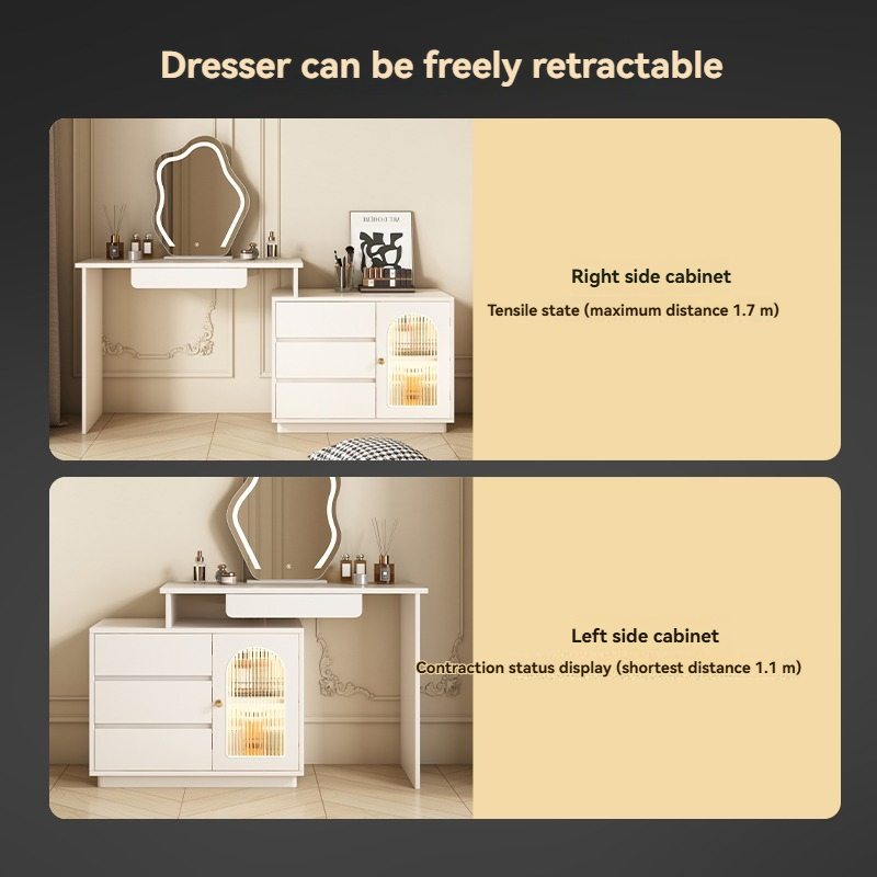 [Pre-order] 2025 New Cream-colored Wooden Dressing Table with Light, Compact Bedroom Makeup Desk and Writing Table Combo (1.0m + 0.8m, Cream Aesthetic)