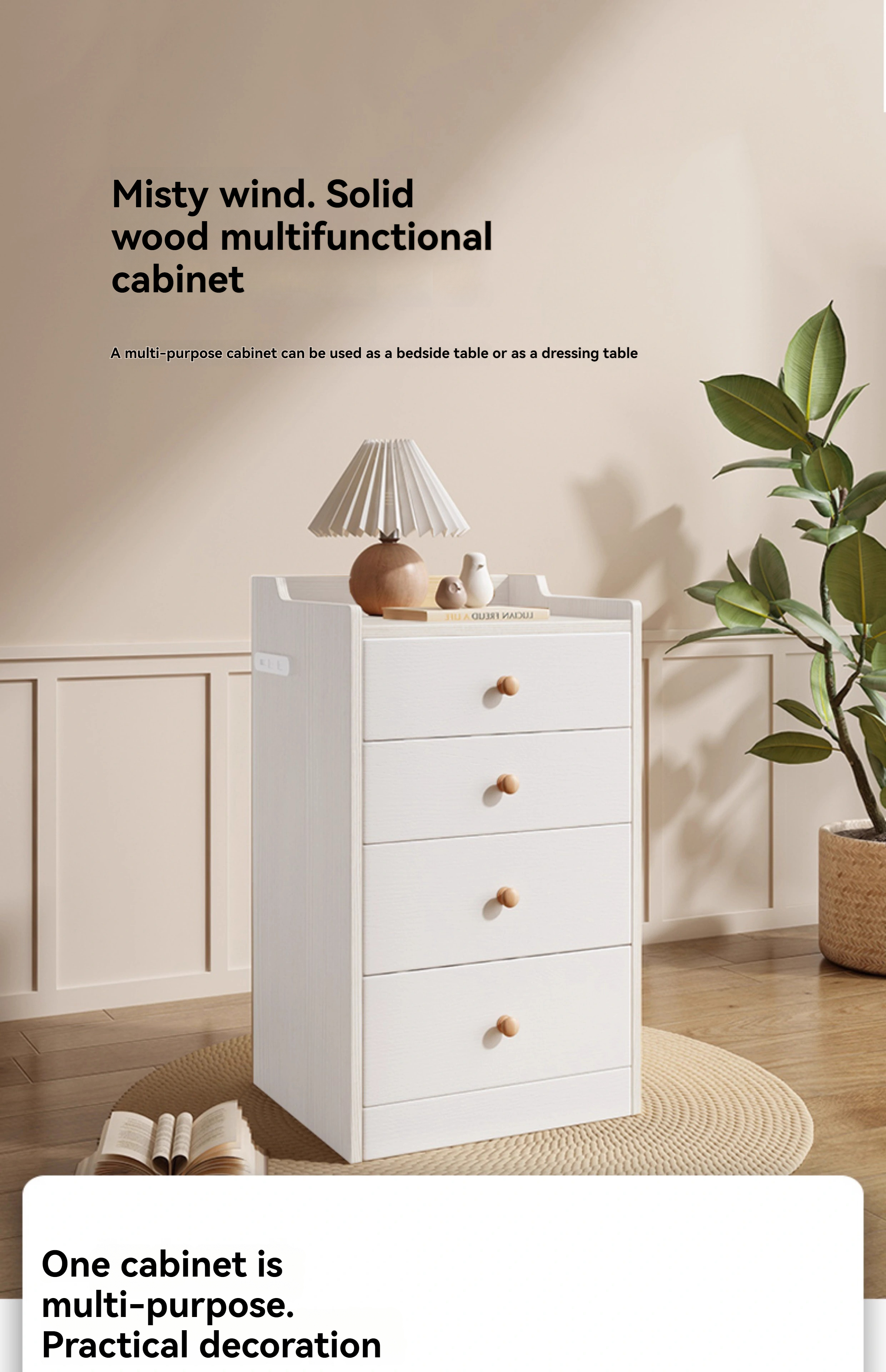 [Pre-order] Smart solid wood dressing table modern simple small apartment bedside cabinet drawer dressing table multifunctional flip storage cabinet-Smart-Living