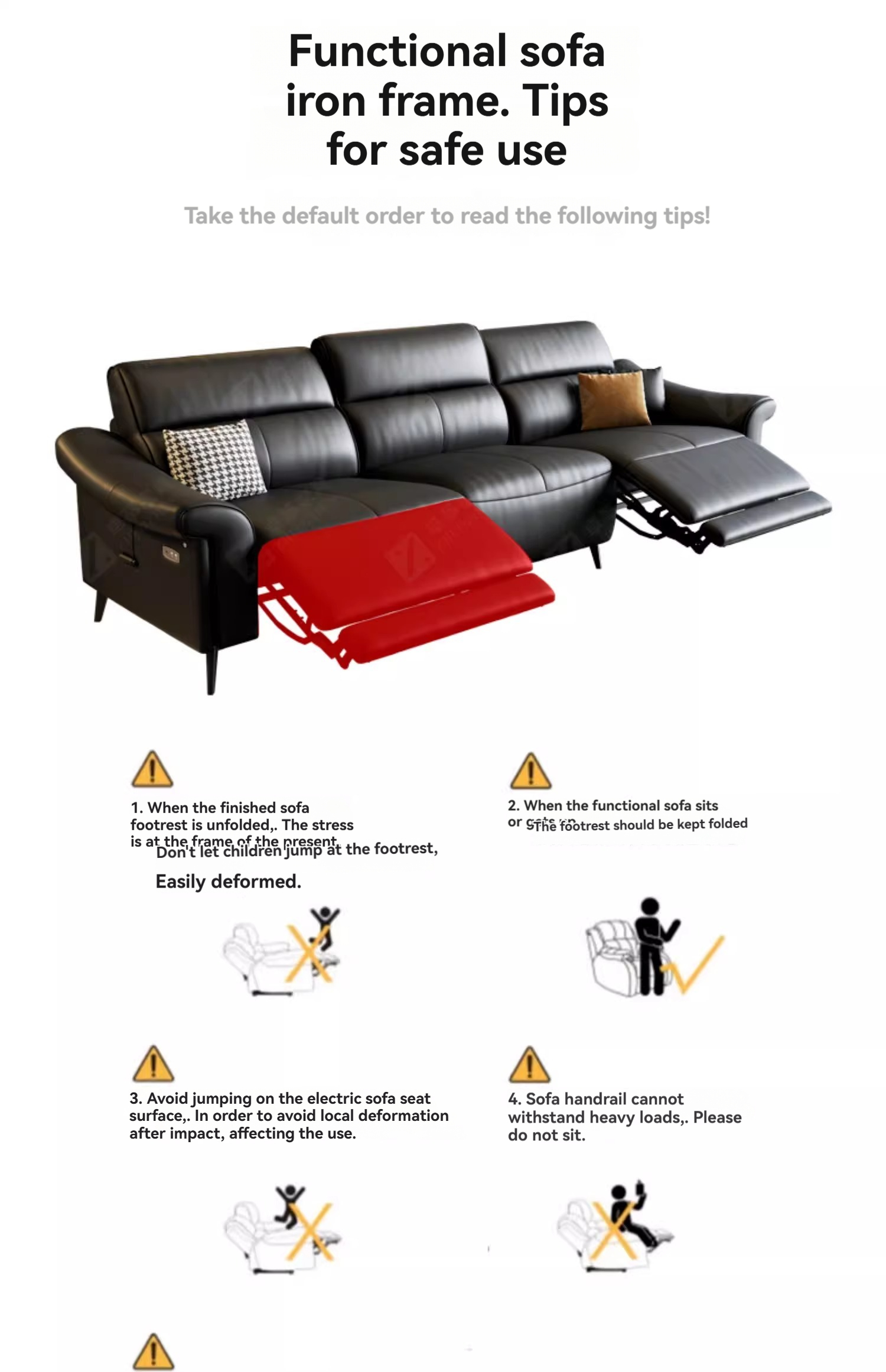 [Pre-order] Italian minimalist leather sofa, living room with zero wall support, multifunctional electric sofa, straight three seater black sofa-Smart-Living