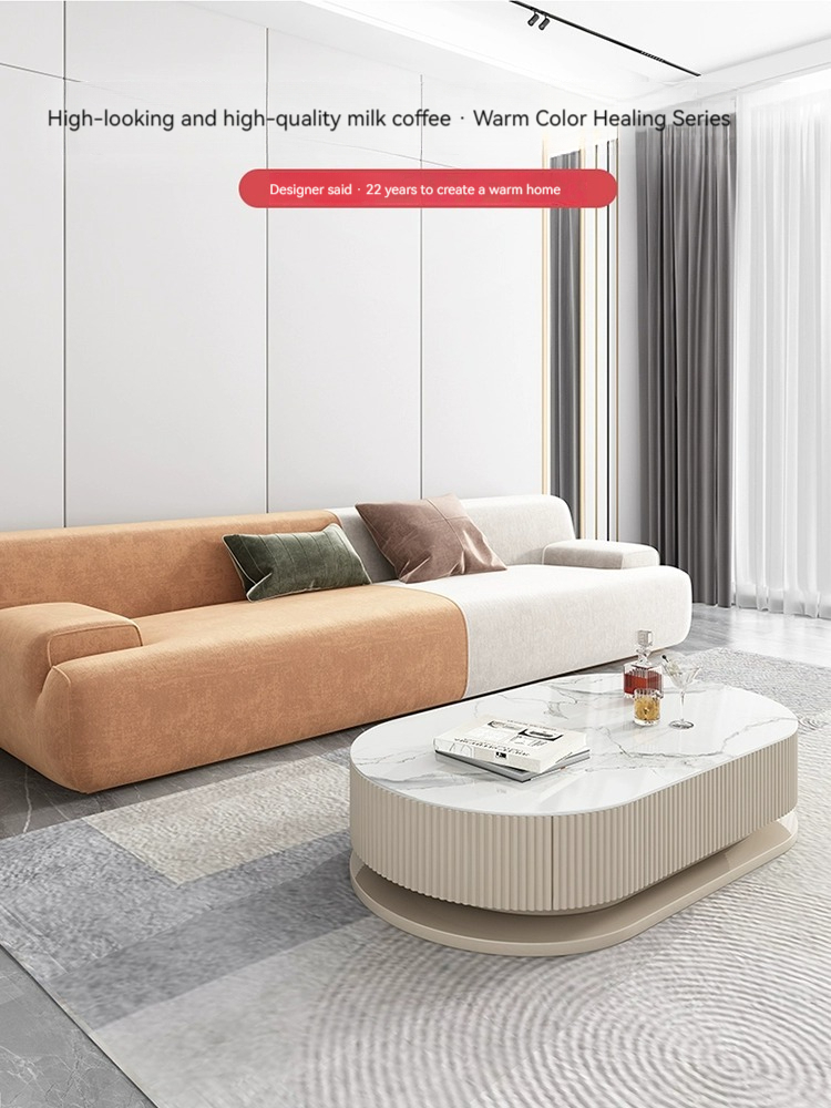 [Pre-order] Light luxury rock panel TV cabinet and coffee table combination of modern simple small apartment network red cream air floor TV cabinet-Smart-Living