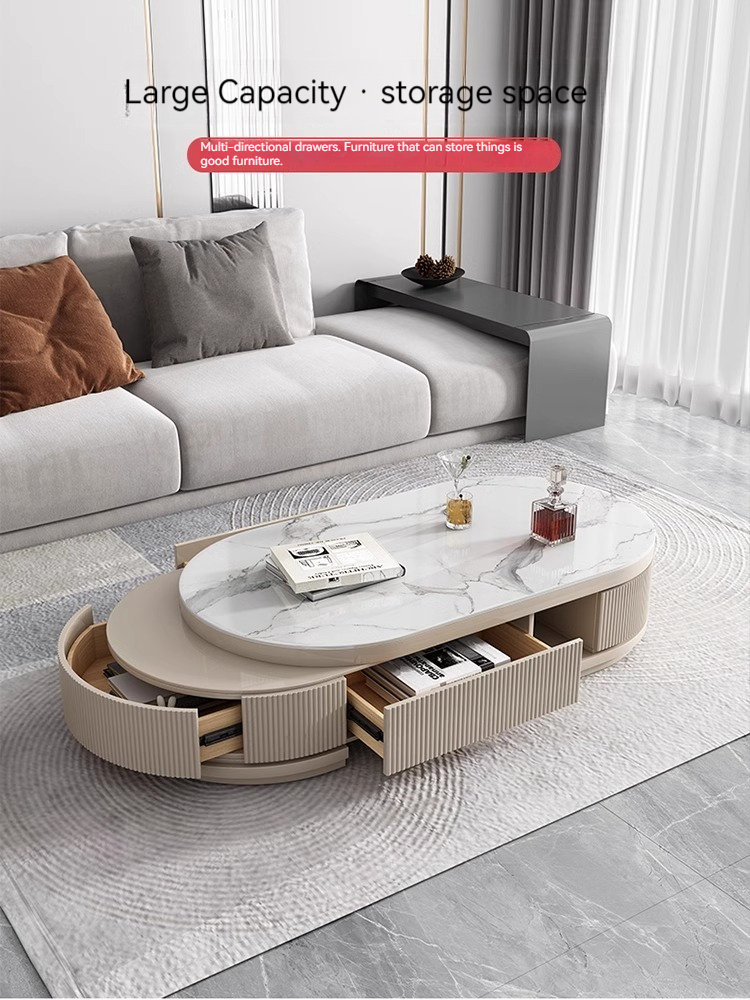 [Pre-order] Rock panel tea table 2023 new light luxury network black tea several light luxury modern oval cream wind tea table living room home-Smart-Living