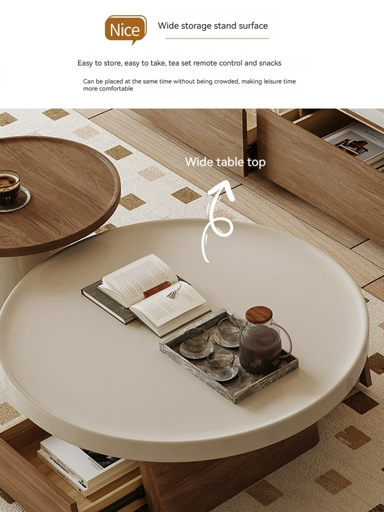 [Pre-order] Tea table living room household small apartment simple size round tea table retro in ancient style round tea table TV cabinet combination-Smart-Living