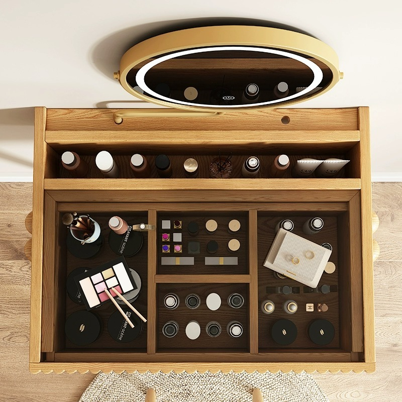 [Pre-orrder] LEMARS small apartment dressing table, solid wood dressing table, ash desk, bedroom, modern minimalist log dresser-Smart-Living