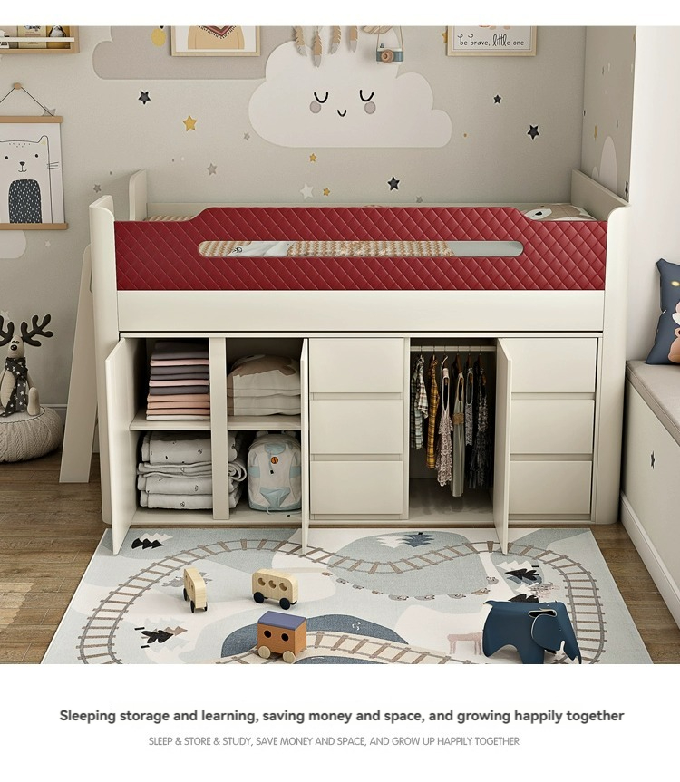 [Pre-order] Light luxury noble children's bed Half height bed Multi-functional small single bed with desk wardrobe one bed cream style-Smart-Living