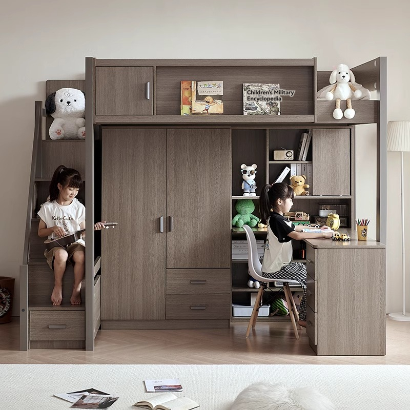 [Pre-order] Solid wood bunk bed, table, adult home, children's study desk, integrated high and low bed, double-layer bunk bed combination-Smart-Living