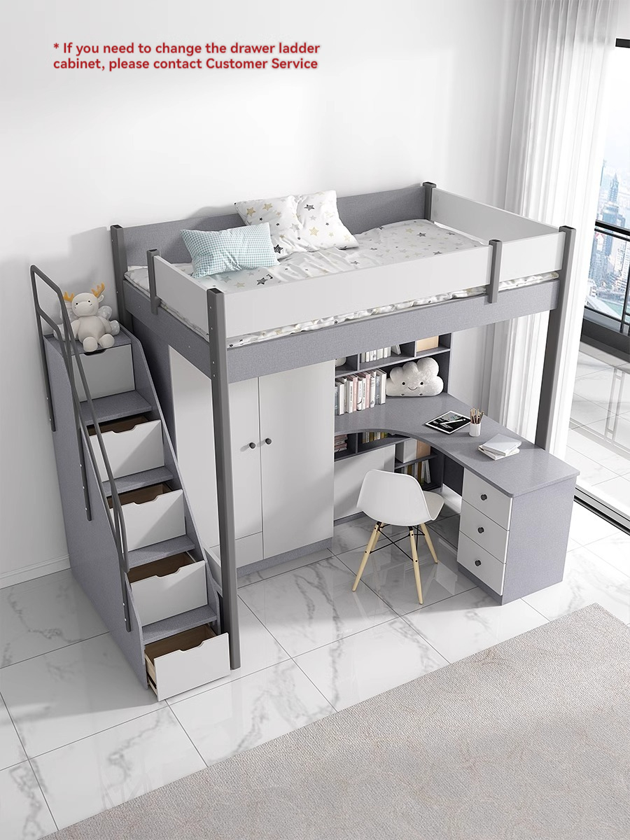 [Pre-order] Bed and table combination small unit solid wood bed column high and low bunk bed with desk and wardrobe integrated children's bed-Smart-Living