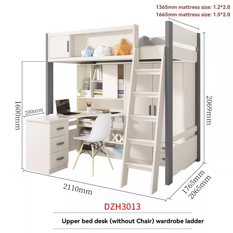 [Pre-order] Bed and table, home use, adult and child combination bed, integrated bunk bed, double layered bunk bed, high and low bed with wardrobe, desk-Smart-Living