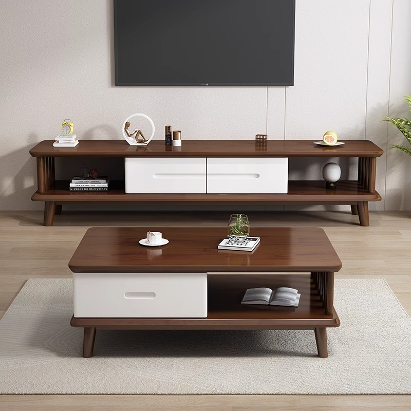 Nordic solid wood TV cabinet coffee table combination modern simple oak small apartment living room furniture bedroom wooden floor cabinet-Smart-Living