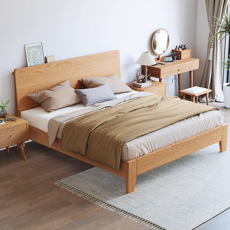 All solid wood bed light luxury modern simple 1.5 meters solid wood double bed 1.8 meters master bedroom high-end atmosphere small apartment-Smart-Living