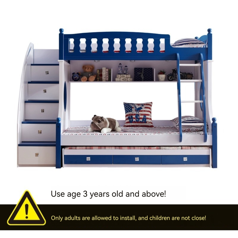 [Pre order] Mediterranean children's bunk bed, children's bed, multifunctional combination bed, storage bed, up and down bed, high and low bed, mother bed-Smart-Living
