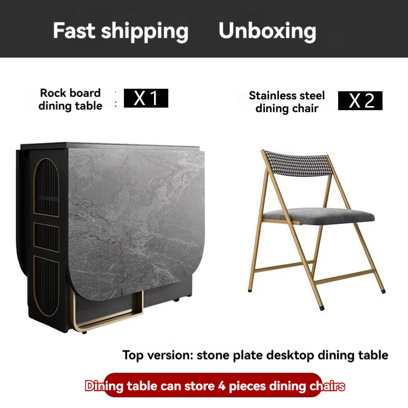 Rock panel folding dining table, simple and modern small household rectangular telescopic dining table, light luxury folding table-Smart-Living