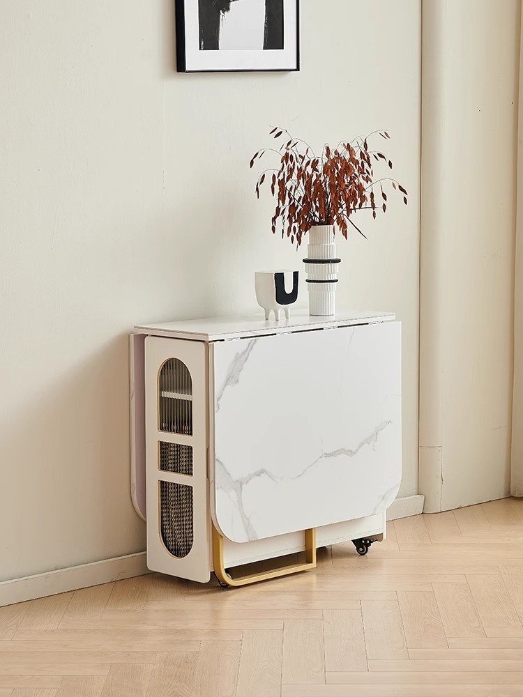 Rock panel folding dining table, simple and modern small unit decoration, space saving, rectangular telescopic dining table, light luxury table-Smart-Living