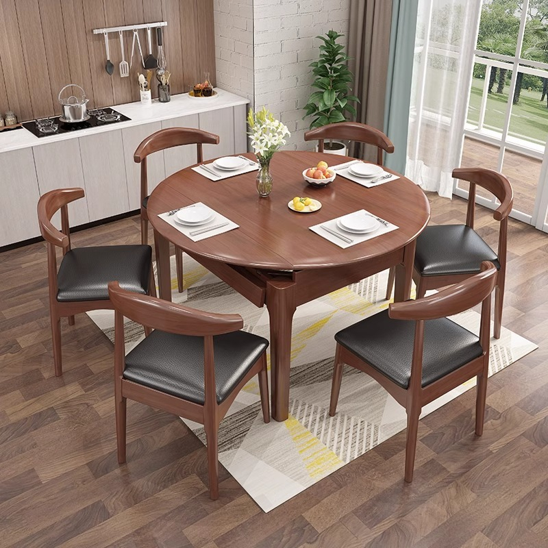 [Pre-order] All solid wood dining table and chairs Scandinavian simple modern retractable folding dining table household 4 people small dining table variable round table-Smart-Living