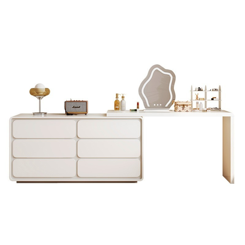 [Pre-order] Solid Wood Simple Bedroom Dresser One Cabinet Expandable Corner Makeup Table Bedside Door Cabinet Cream Wind Storage-Smart-Living