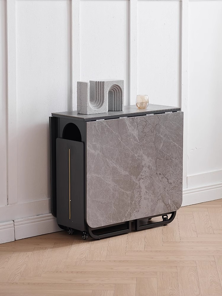 Rock board folding dining table and chair combination, multifunctional and extendable, simple household dining table, solid wood light luxury folding table-Smart-Living