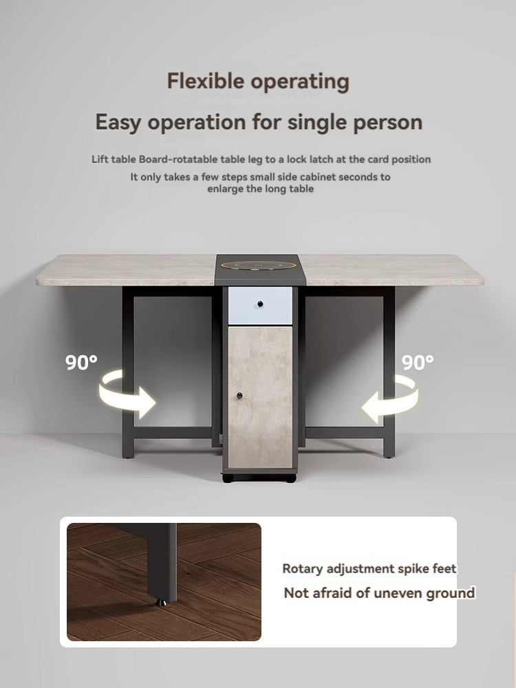 Foldable dining table and chair combination in small living room, Nordic minimalist home restaurant function, rectangular dining table-Smart-Living