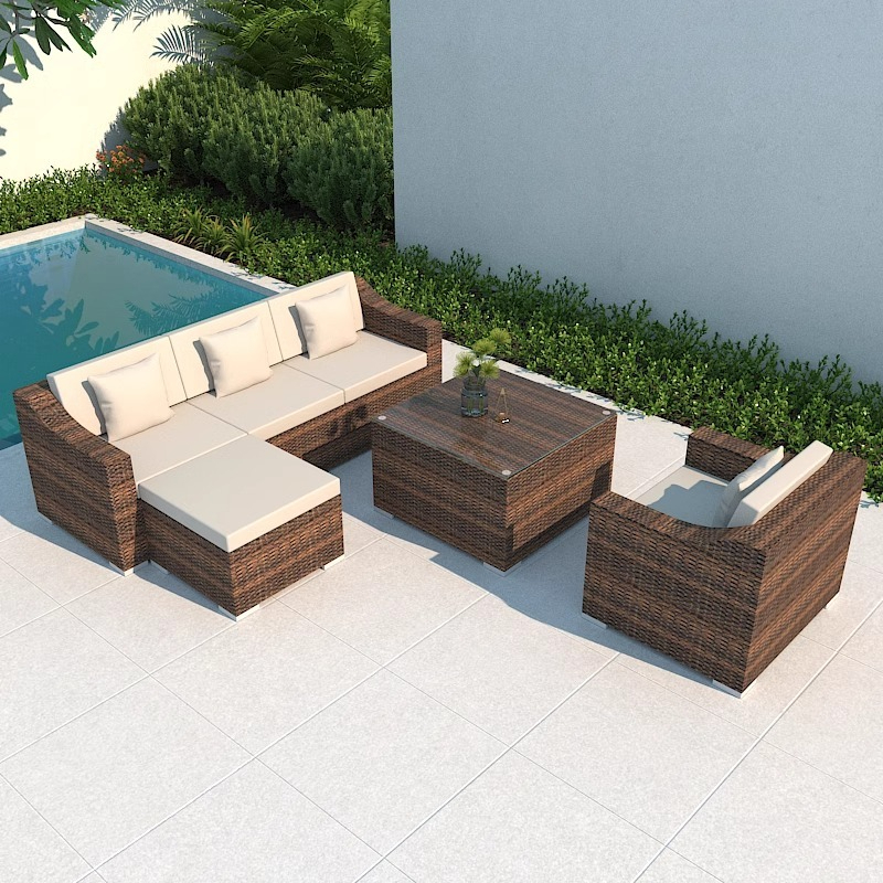 Outdoor sofa for courtyard, terrace, balcony, three-person leisure living room combination, made of rattan, suitable for outdoor use, waterproof.-Smart-Living