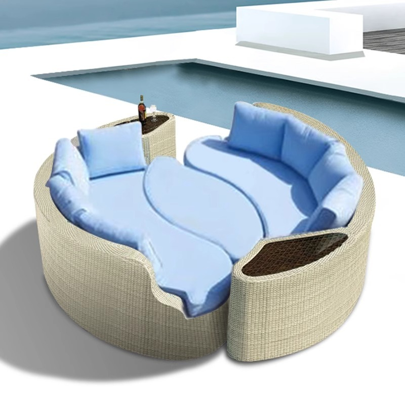 Outdoor sofa bed for courtyard and leisure, balcony rattan chair, sunroom chaise lounge, outdoor rattan bed furniture.-Smart-Living