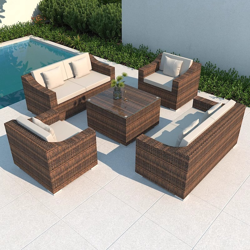 Outdoor Sofa Courtyard Terrace Balcony Three-person Leisure Living Room Combination Rattan Outdoor Rattan Chair Rattan Sofa Waterproof-Smart-Living