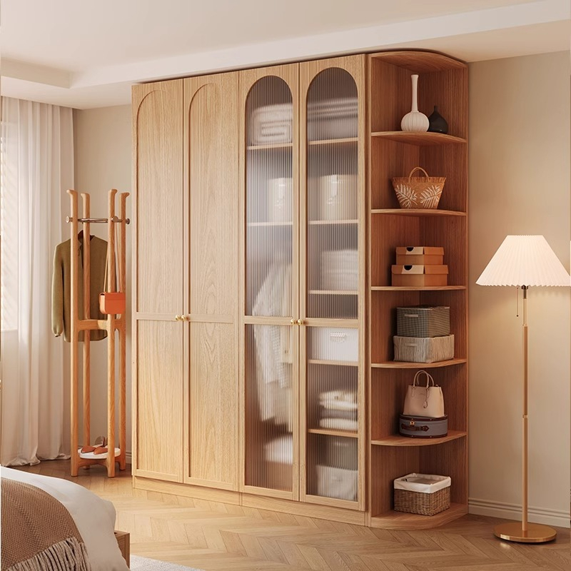 [Pre-order] Wooden color wardrobe, home bedroom, modern and simple, one door to the top, Changhong glass door, small-sized storage cabinet, wardrobe-Smart-Living
