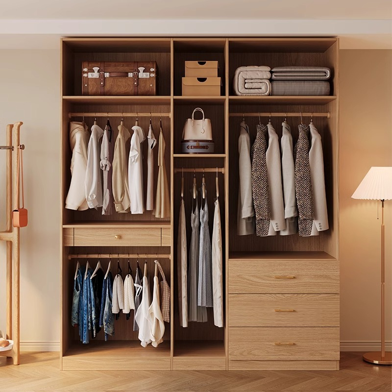 [Pre-order] Wooden windbreaker cabinet, master bedroom, home use, modern, simple, retro, four door wardrobe, ecological board, one door to the top large wardrobe-Smart-Living