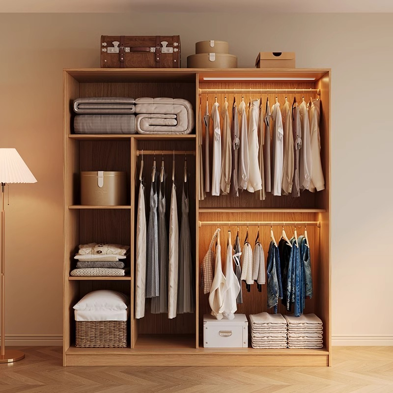 [Pre-order] Customizable wardrobe, sliding door, home master bedroom, sliding door wardrobe, ecological board, wooden wind coat cabinet, storage cabinet-Smart-Living