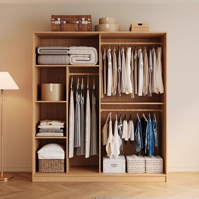 [Pre-order] Wardrobe sliding door, household bedroom, solid wood ecological board wardrobe, wooden style new 2024 popular sliding door wardrobe-Smart-Living