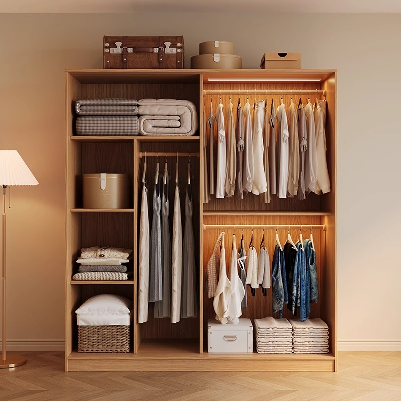 [Pre-order] Modern minimalist solid wood ecological board wardrobe, small-sized household bedroom, Japanese style sliding door, coat cabinet, storage cabinet-Smart-Living