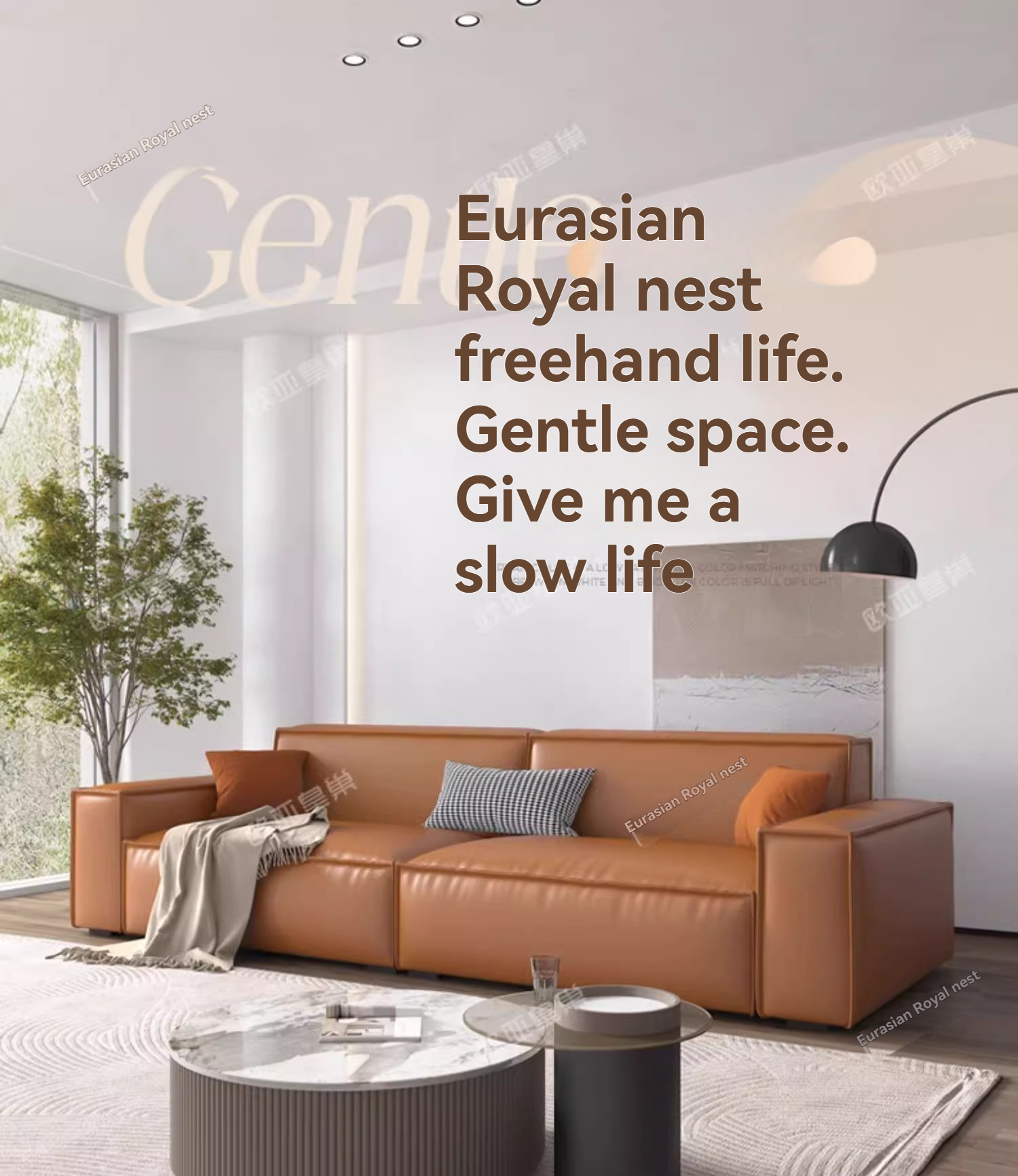 (PRE ORDER / BTO PACKAGE - OY - SOFA)Eurasia Royal Nest Genuine Leather Sofa - 2025 New Model Compact Living Room 3-Seater Straight-Line Square Cube Tofu Block Leather Sofa