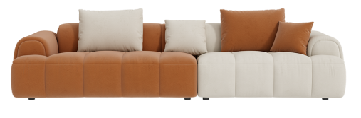 PRE ORDER / BTO PACKAGE - VR - SOFA - FD-168 Cream-style Fabric Sofa - Modern Minimalist Living Room Suede Straight-row Lazy Puff Sofa with Piano Bread Combination