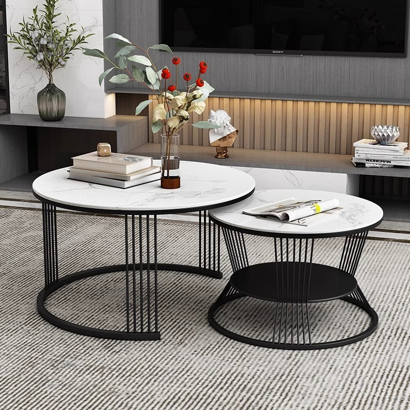 PRE ORDER / BTO PACKAGE - VR - Coffee Table - FD-601 Nordic Luxury Marble Coffee Table Round, Small Apartment Living Room Creative Minimalist Modern Iron Art Round Side Table