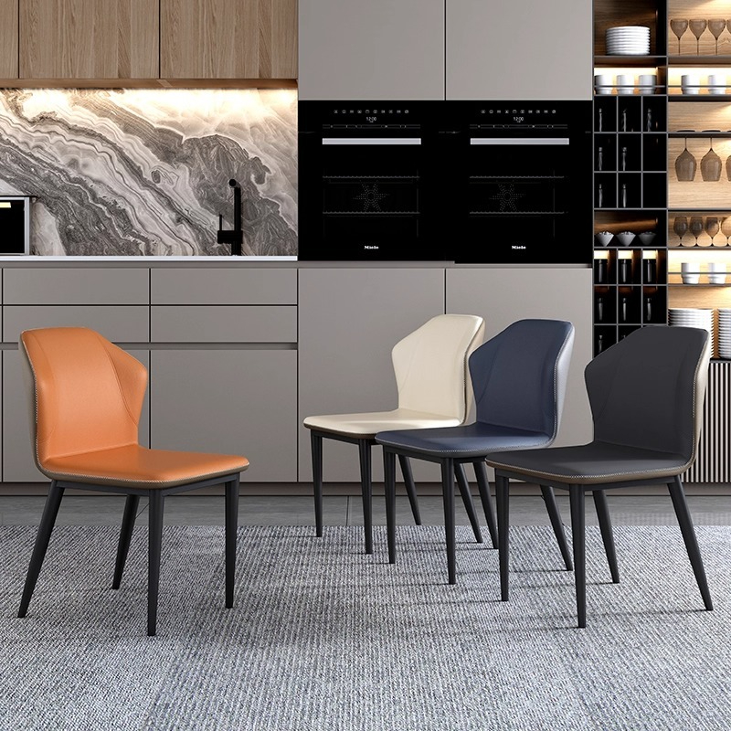 PRE ORDER / BTO PACKAGE - VR - Chair - FD-Y08 Modern minimalist dining chair, Nordic luxury home backrest chair, Italian-style hotel restaurant orange leather chair, dining table stool