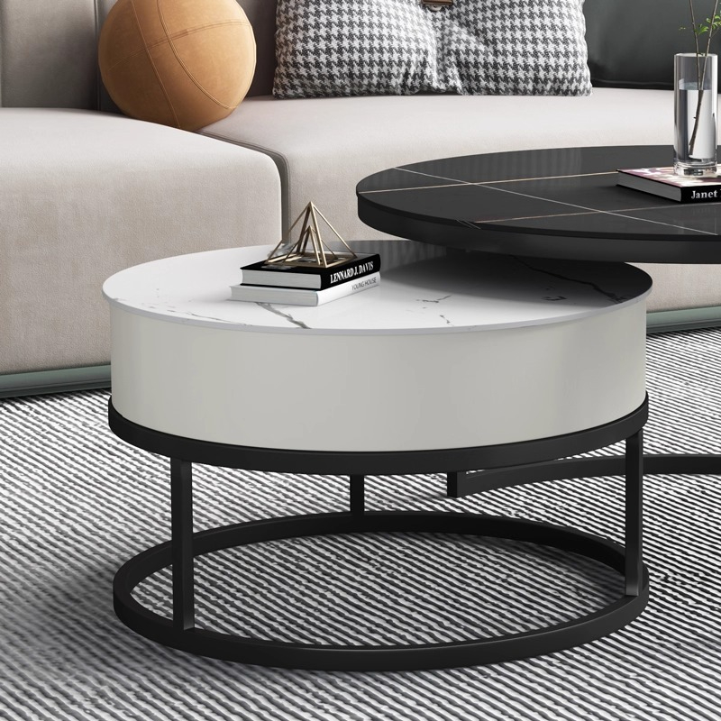 PRE ORDER / BTO PACKAGE - VR - Coffee Table - FD-610 New Minimalist Round Design Stone Tabletop Coffee Table – Compact Size for Small Spaces, Simple Modular Round Coffee Table