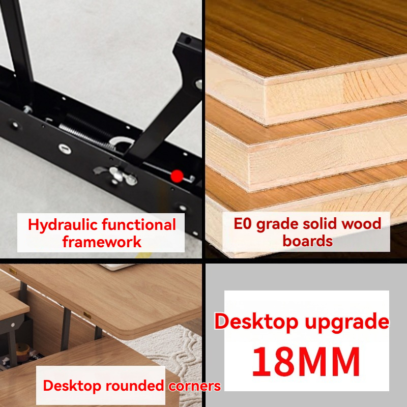 PRE ORDER / BTO PACKAGE - VR - Coffee table -T2012# Nordic Multi-functional Lift Coffee Table Convertible to Dining Table - Small Space Living Room Furniture with Solid Wood/Rock Panel, Foldable Storage and Mobility