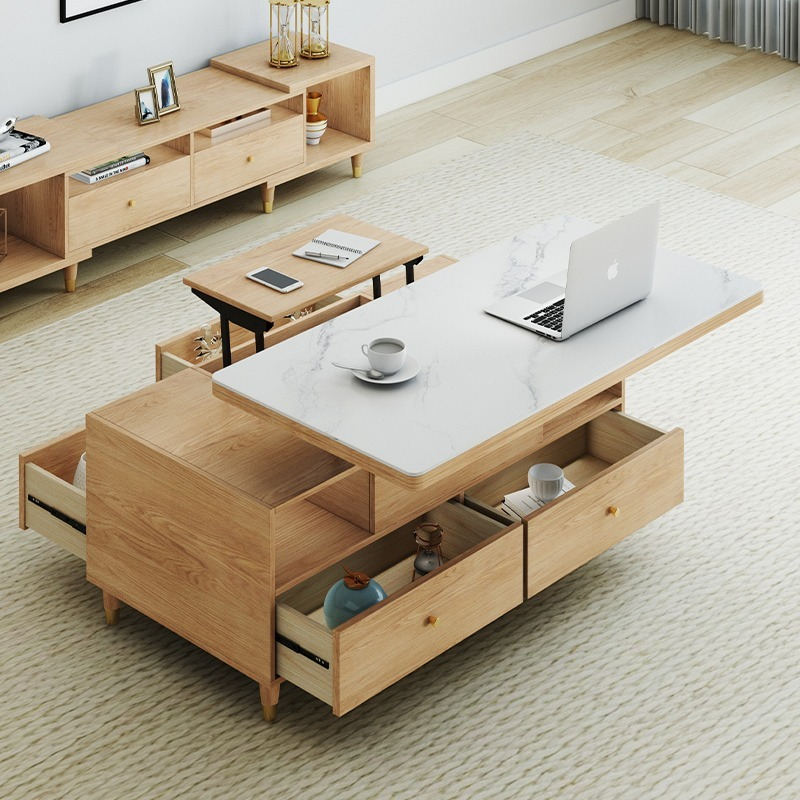 PRE ORDER / BTO PACKAGE - VR - Coffee table -S3013# Lift Coffee Table Convertible to Dining Table - Multi-functional Folding Modern Minimalist Nordic Style Living Room Furniture for Small Spaces with Storage